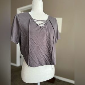 SHEIN Plus Laced Up Curved Hem Crop Sports Tee size 2X